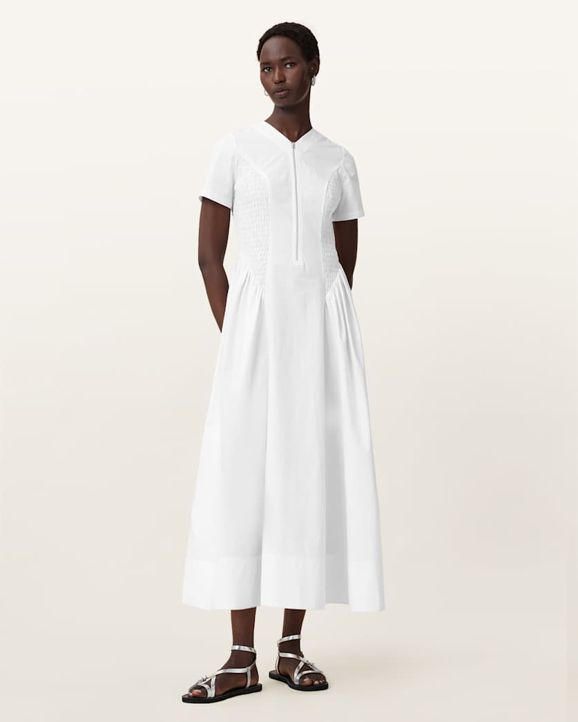AllSaints Sheena Cotton Midi Dress Women's White Women's