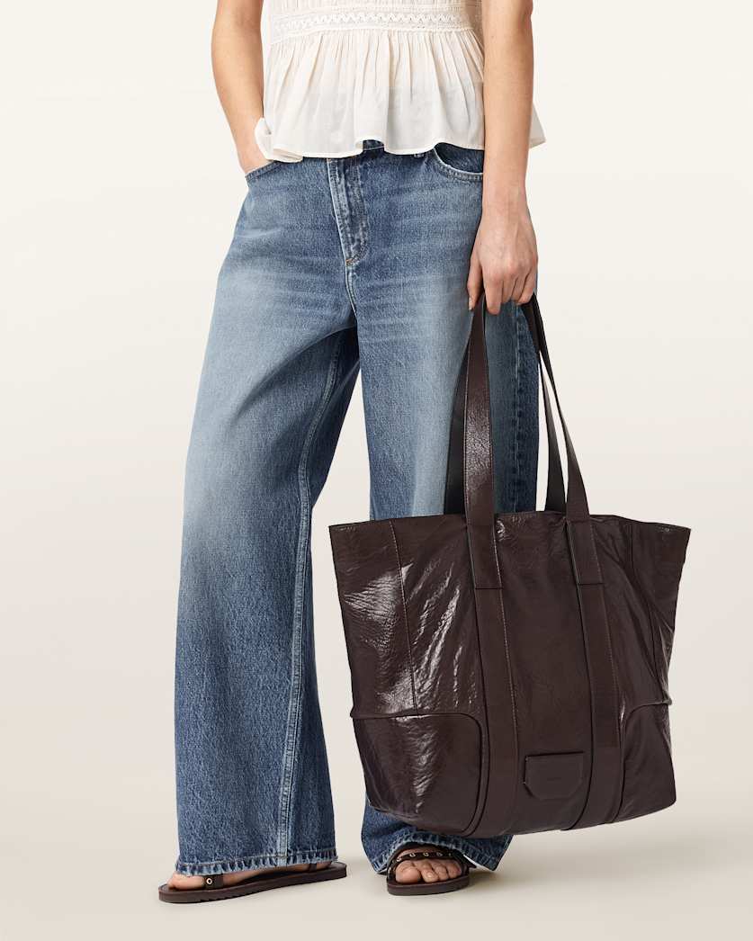 AllSaints Ares Grain Leather Open Tote Bag Women's Burnt Umber Red Women's