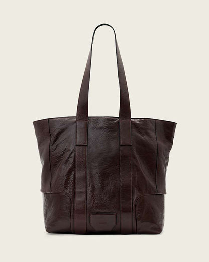 AllSaints Ares Grain Leather Open Tote Bag Women's Burnt Umber Red Women's