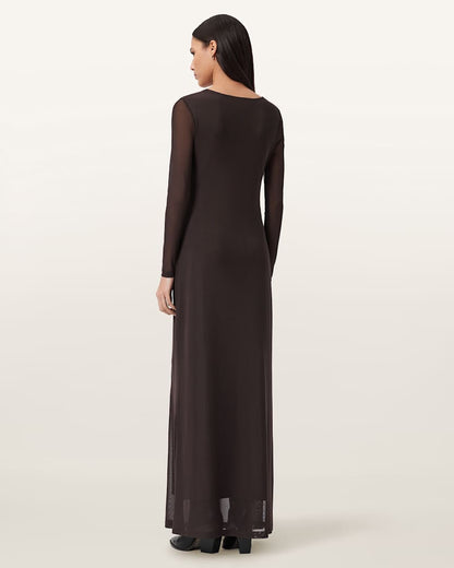 AllSaints Gabby Mesh Maxi Dress Women's Ania Rust Brown Women's