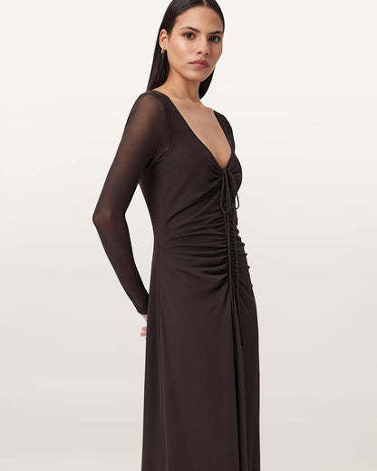AllSaints Gabby Mesh Maxi Dress Women's Ania Rust Brown Women's