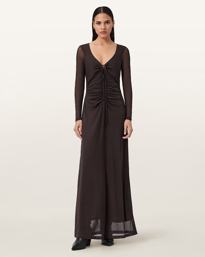 AllSaints Gabby Mesh Maxi Dress Women's Ania Rust Brown Women's