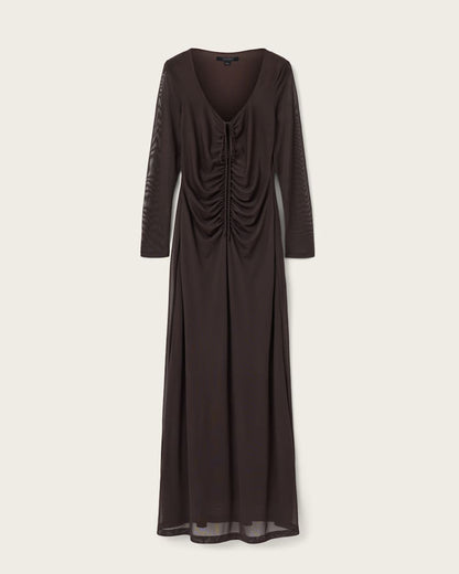 AllSaints Gabby Mesh Maxi Dress Women's Ania Rust Brown Women's