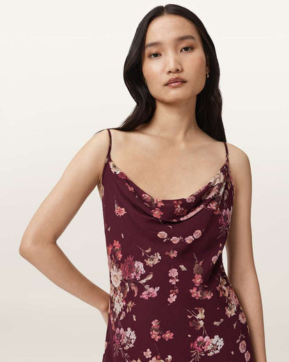 AllSaints Charlotte Floral Maxi Dress Women's Armada Wine Red Women's