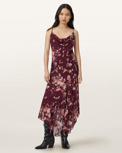AllSaints Charlotte Floral Maxi Dress Women's Armada Wine Red Women's