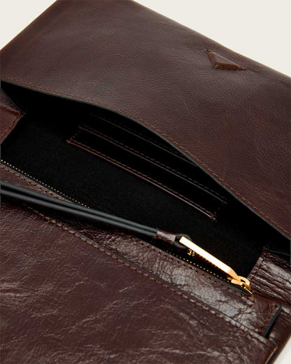 AllSaints Harluna Leather Clutch Bag Women's Cognac Brown Women's