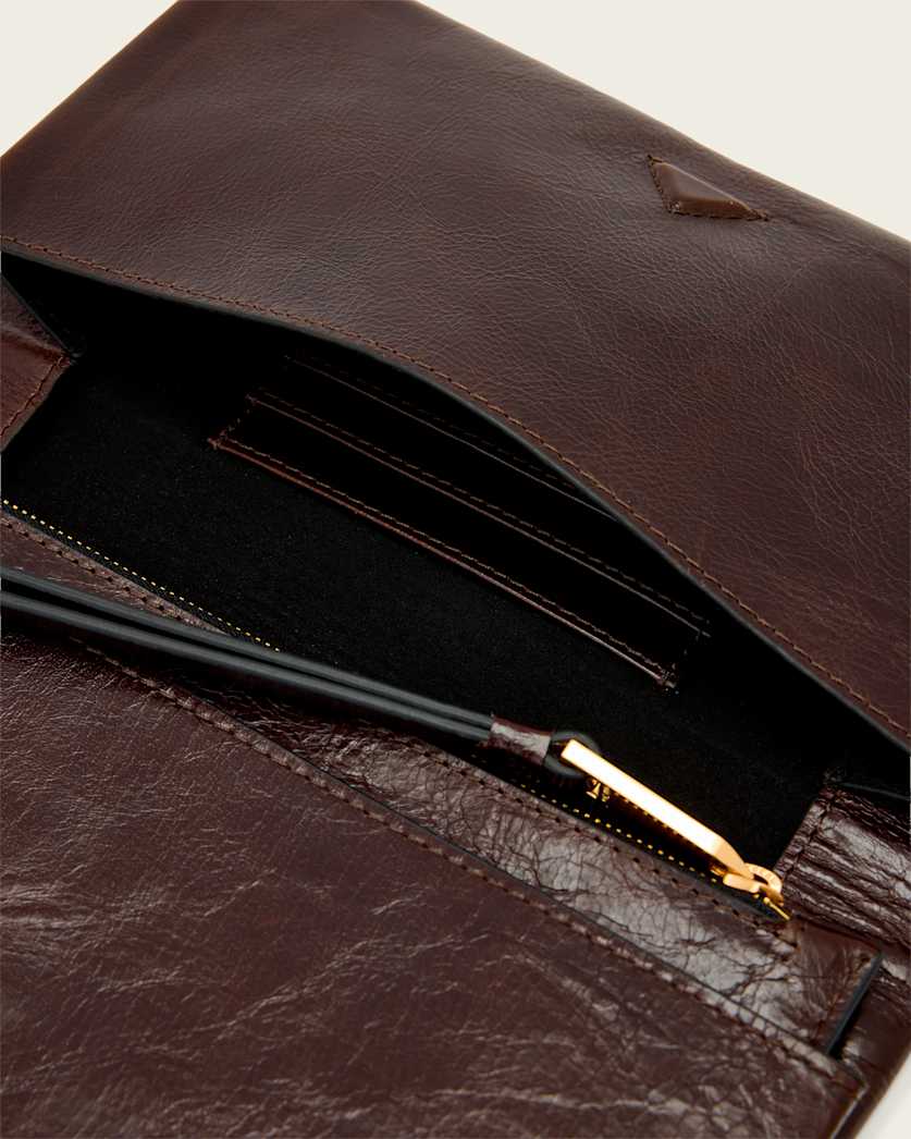AllSaints Harluna Leather Clutch Bag Women's Cognac Brown Women's