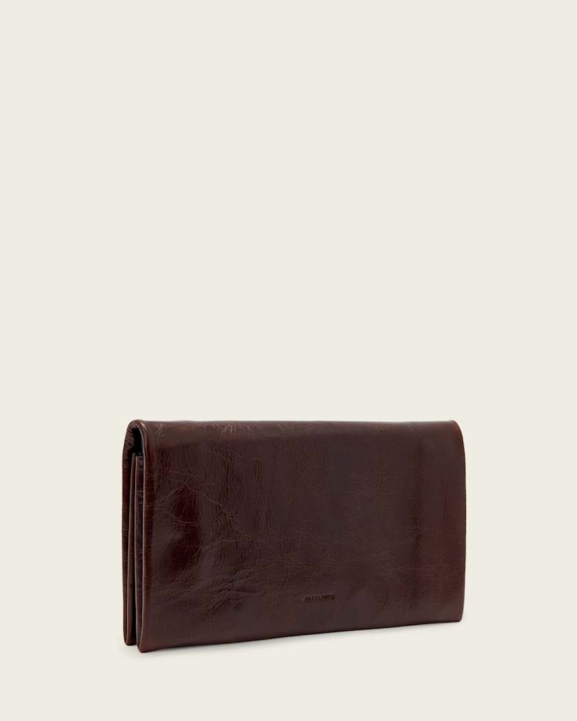 AllSaints Harluna Leather Clutch Bag Women's Cognac Brown Women's