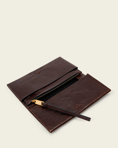 AllSaints Harluna Leather Clutch Bag Women's Cognac Brown Women's