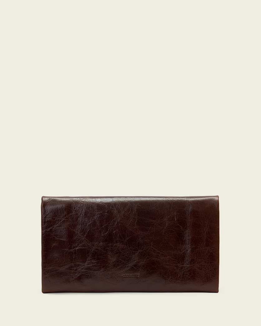 AllSaints Harluna Leather Clutch Bag Women's Cognac Brown Women's