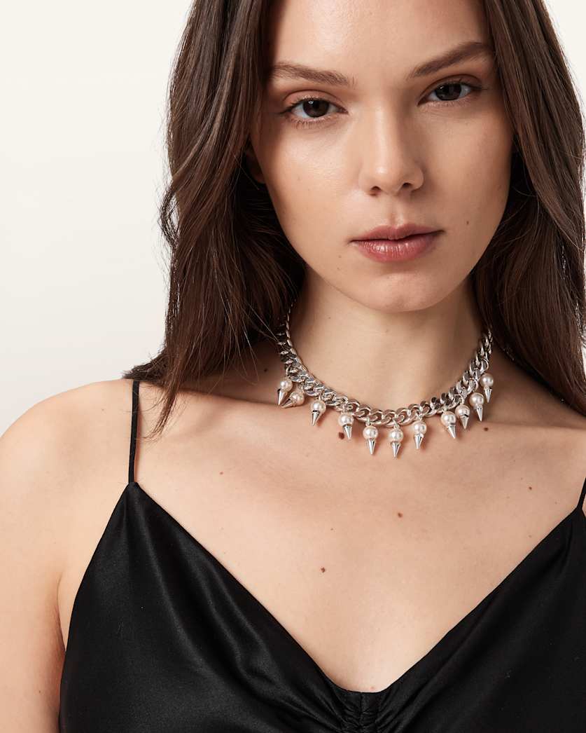AllSaints Rue Chain Necklace Women's Warm Silver Women's