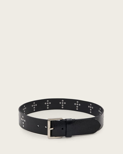 AllSaints Cross Maxx Leather Belt Women's Black/Antq Nickel Women's