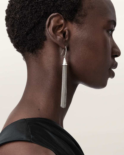 AllSaints Gina Multi Chain Fringe Earrings Women's Warm Silver Women's