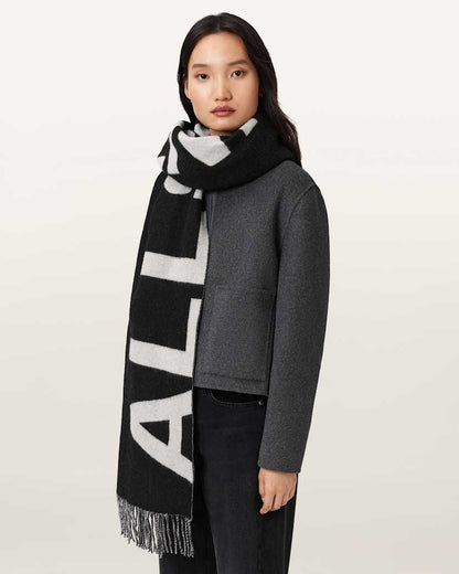 AllSaints Underground Reversible Wool Scarf Women's Black/White Women's