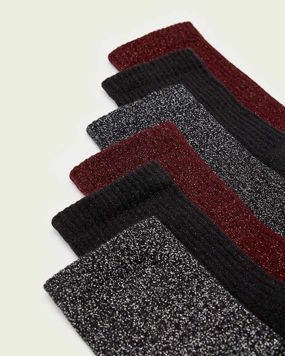 AllSaints Metallic Socks 3 Pack Women's Black/Multi Women's