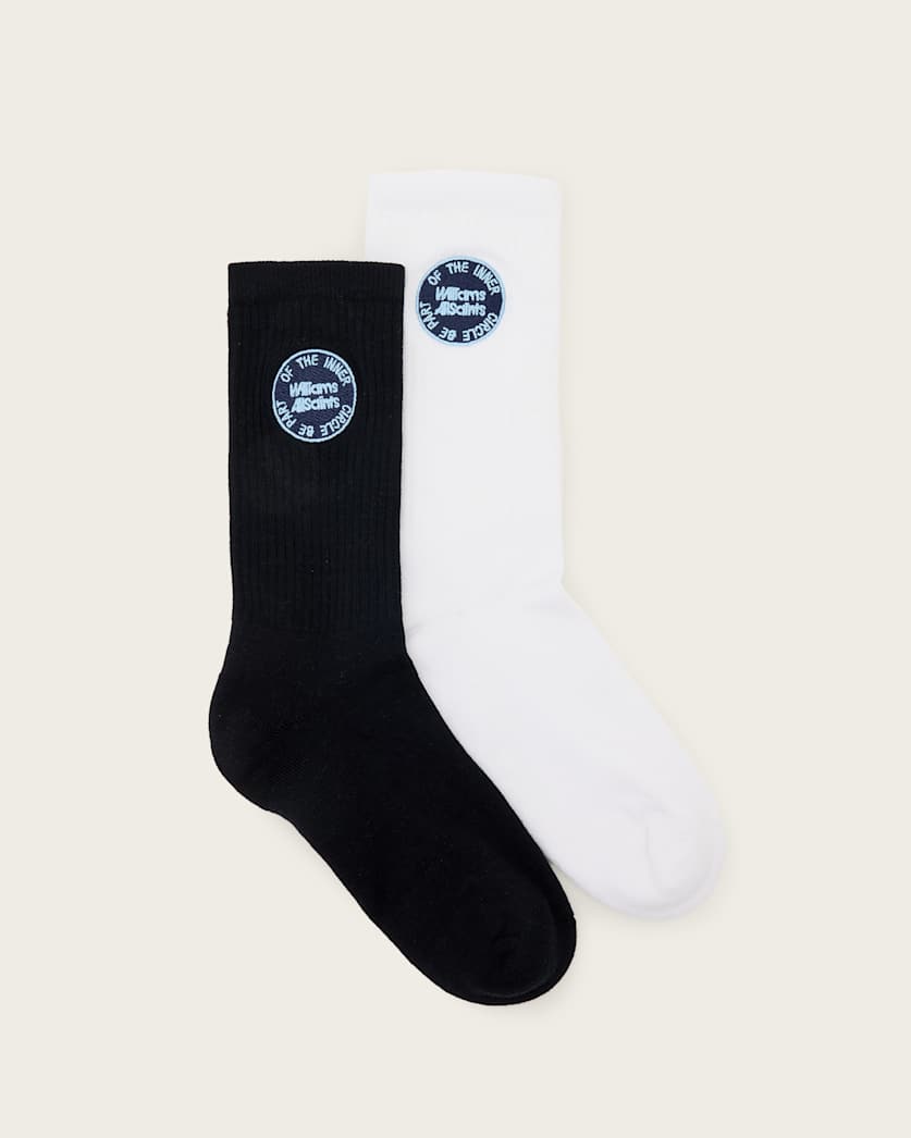 AllSaints Williams X Allsaints Embroidered Socks 2 Pack White/Black