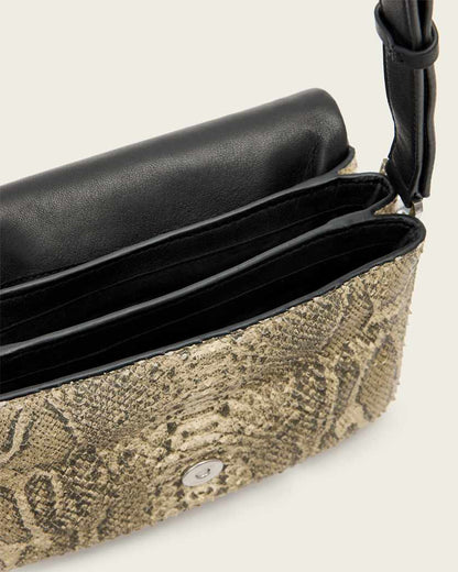 AllSaints Jupiter Leather Snake Crossbody Bag Women's Desert White Women's