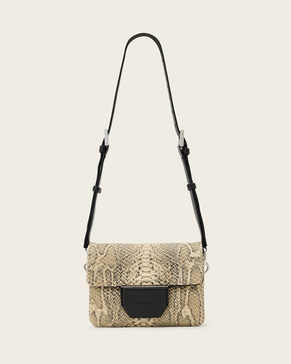 AllSaints Jupiter Leather Snake Crossbody Bag Women's Desert White Women's
