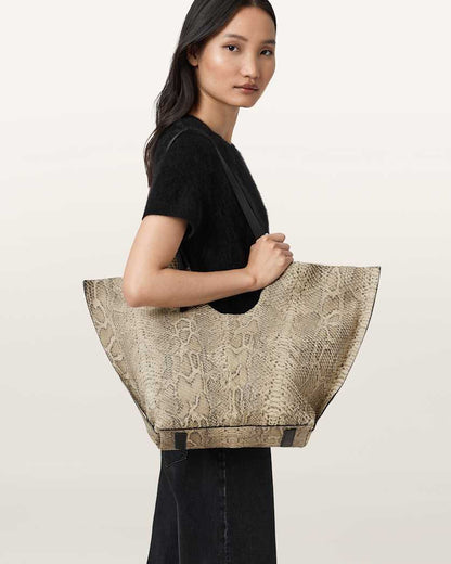 AllSaints Ara Leather Snake Tote Bag Women's Desert White Women's