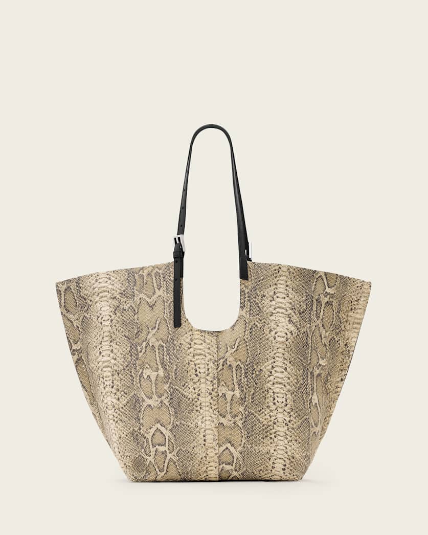 AllSaints Ara Leather Snake Tote Bag Women's Desert White Women's