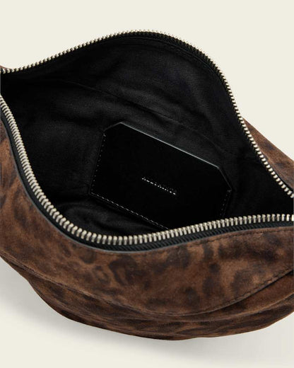 AllSaints Luna Leopard Print Suede Shoulder Bag Women's Leopard Brown Women's