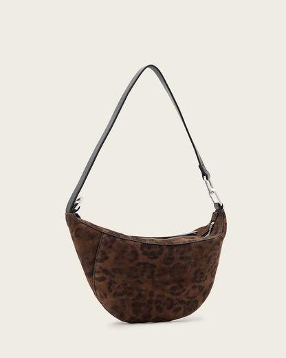 AllSaints Luna Leopard Print Suede Shoulder Bag Women's Leopard Brown Women's