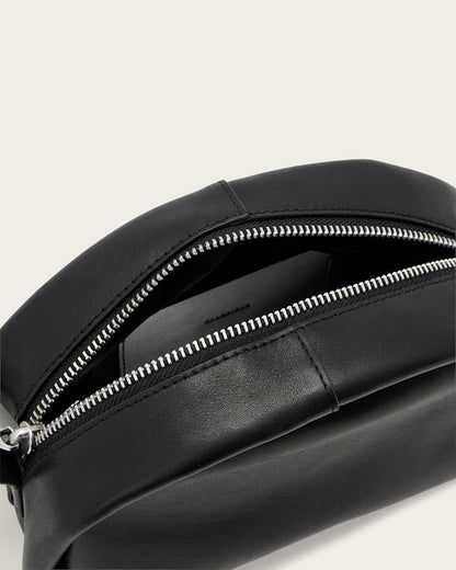 AllSaints Rosalie Arc Leather Crossbody Bag Women's Black/Silver Women's