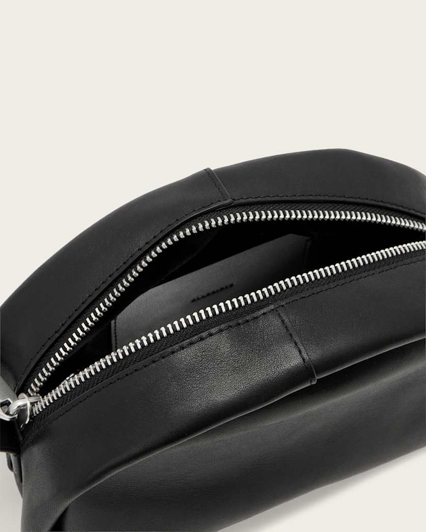 AllSaints Rosalie Arc Leather Crossbody Bag Women's Black/Silver Women's