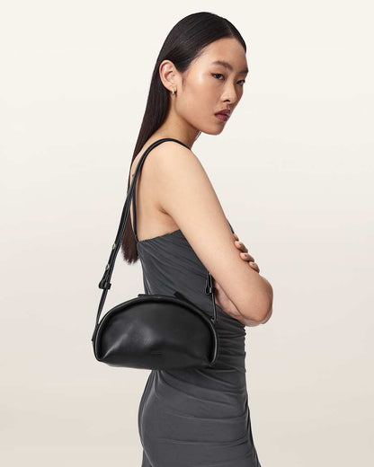 AllSaints Rosalie Arc Leather Crossbody Bag Women's Black/Silver Women's