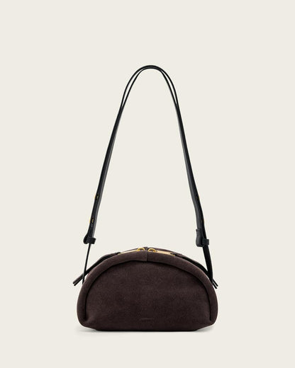 AllSaints Rosalie Arc Suede Crossbody Bag Women's Burnt Umber Red Women's