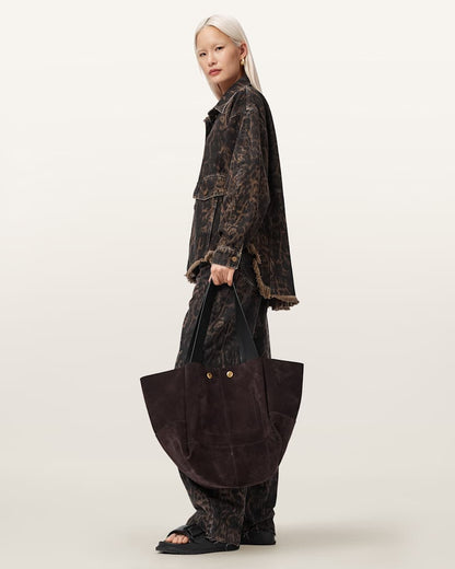 AllSaints Rosalie Large Suede Tote Bag Women's Burnt Umber Red Women's
