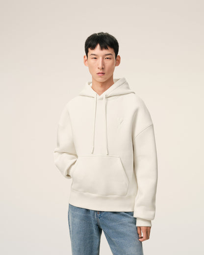 White Cotton Embossed Ami De Coeur Hoodie