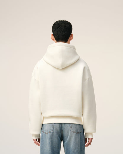 White Cotton Embossed Ami De Coeur Hoodie
