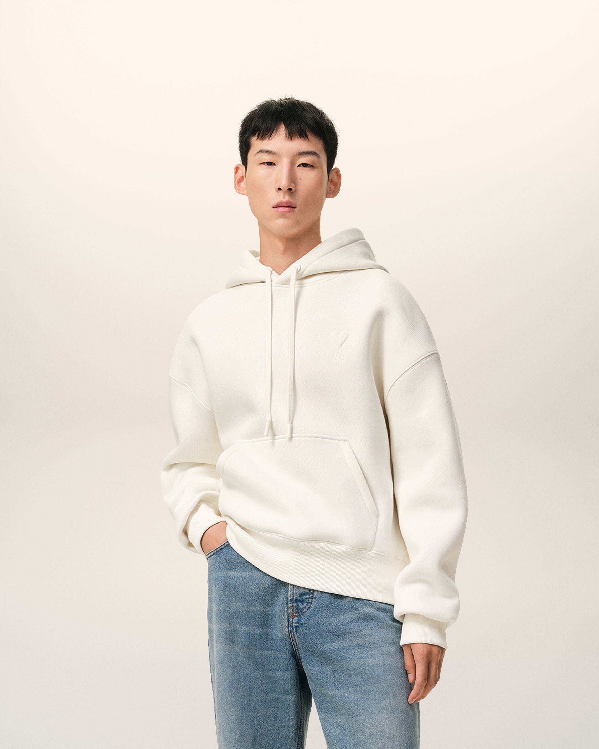 White Cotton Embossed Ami De Coeur Hoodie