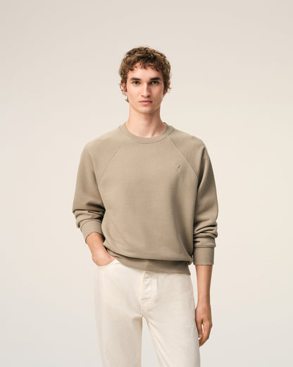 Beige Cotton Embossed Ami De Coeur Sweatshirt
