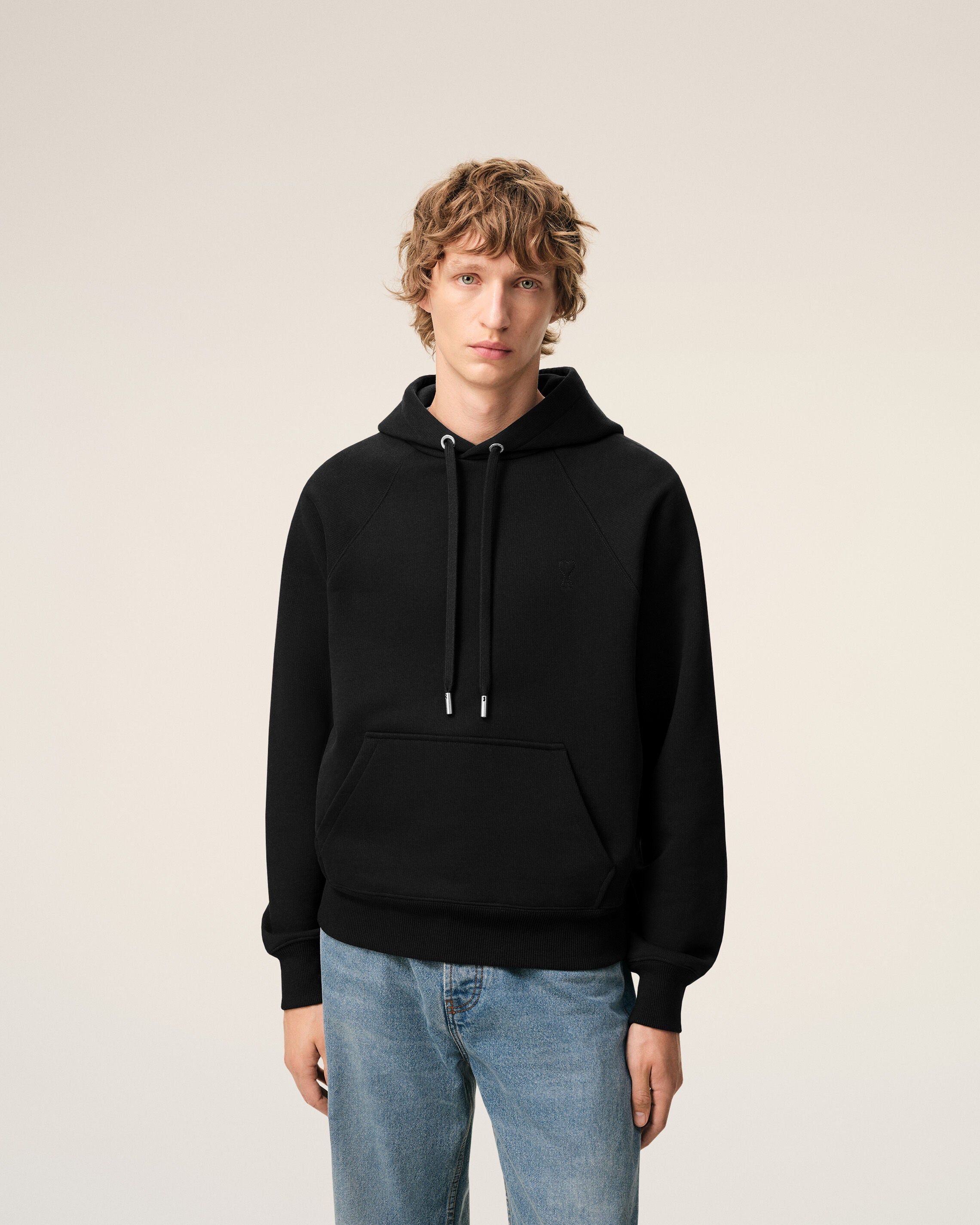 Black Cotton Embossed Ami De Coeur Hoodie