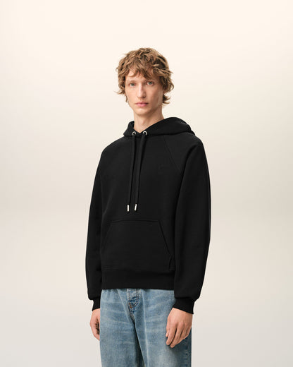 Black Cotton Embossed Ami De Coeur Hoodie