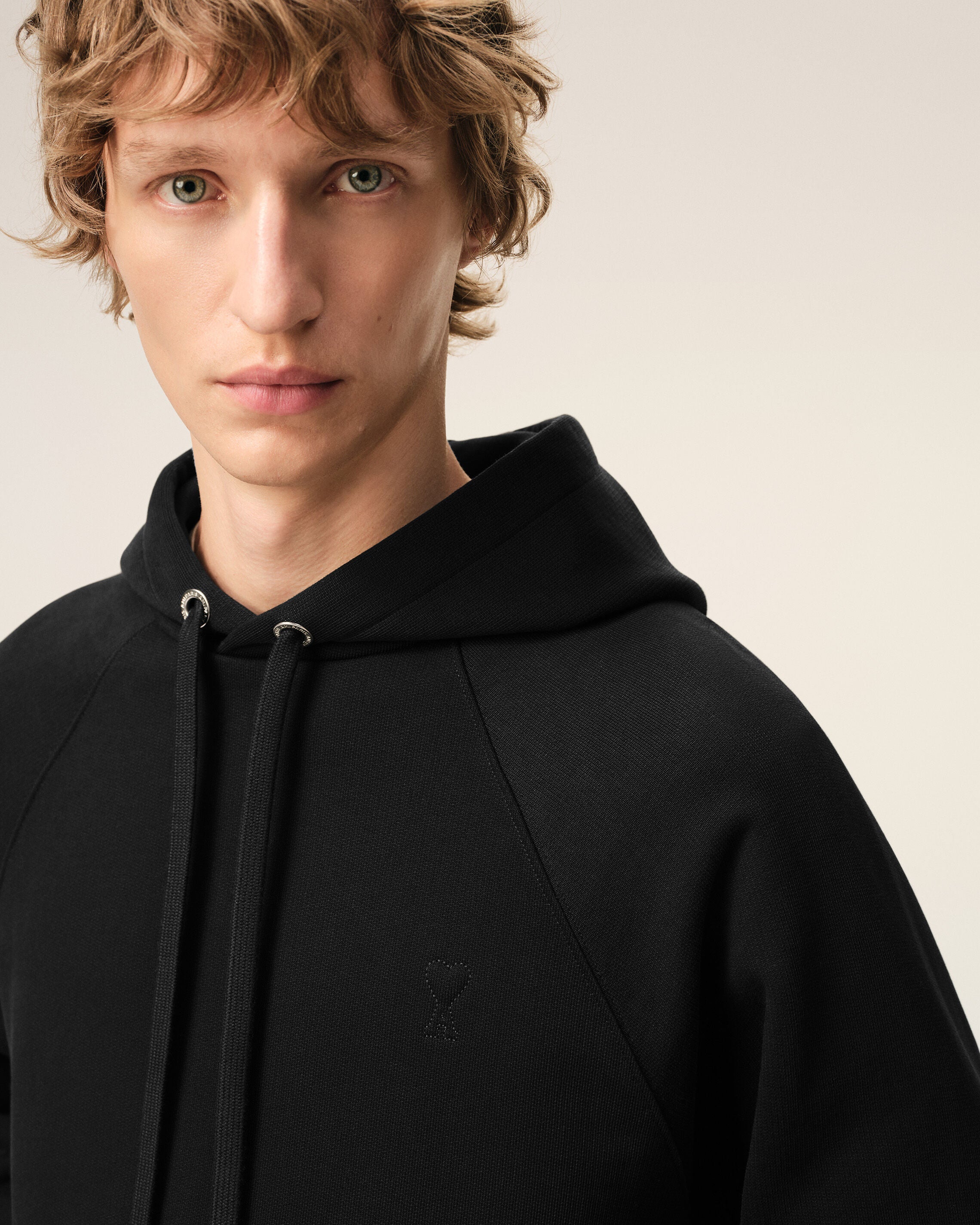 Black Cotton Embossed Ami De Coeur Hoodie