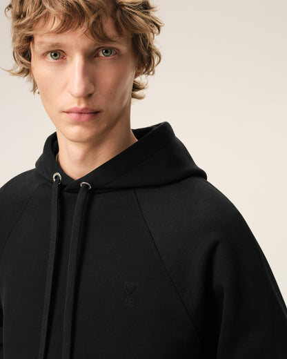 Black Cotton Embossed Ami De Coeur Hoodie