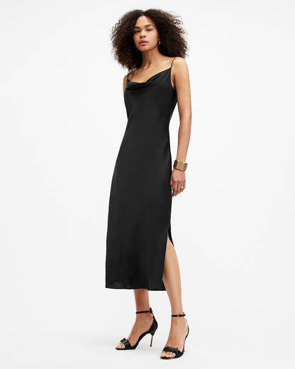 AllSaints Hadley Cowl Neck Midi Slip Dress Women's Black Women's
