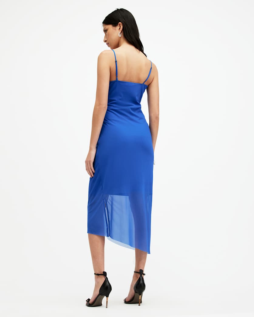 AllSaints Ulla Mesh Draped Midi Dress Women's Electric Blue Women's