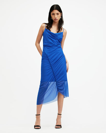 AllSaints Ulla Mesh Draped Midi Dress Women's Electric Blue Women's