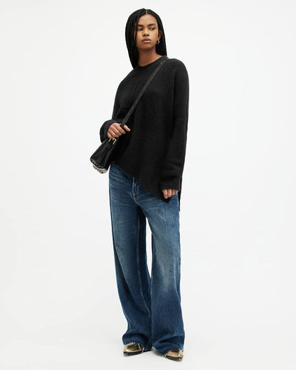 AllSaints Lock Crew Neck Asymmetric Sweater Women's Black Women's