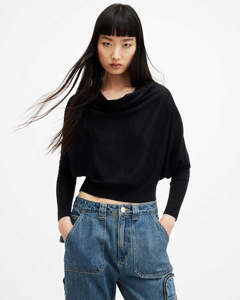 AllSaints Ridley Cropped Merino Wool Sweater Women's Black Women's
