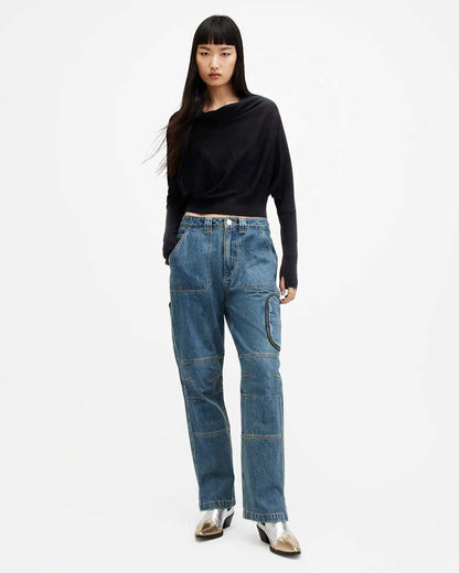 AllSaints Ridley Cropped Merino Wool Sweater Women's Black Women's