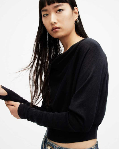 AllSaints Ridley Cropped Merino Wool Sweater Women's Black Women's