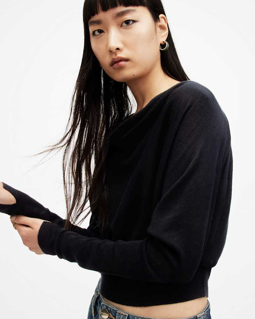 AllSaints Ridley Cropped Merino Wool Sweater Women's Black Women's
