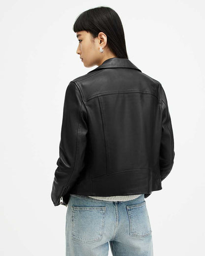 AllSaints Dalby Slim Fit Leather Biker Jacket Women's Black Women's