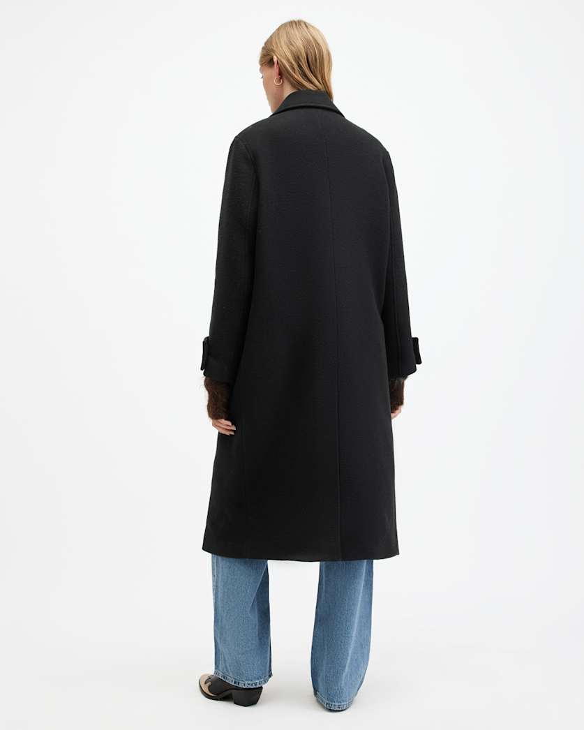 AllSaints Mabel Double Breasted Long Line Coat Women's Black Women's