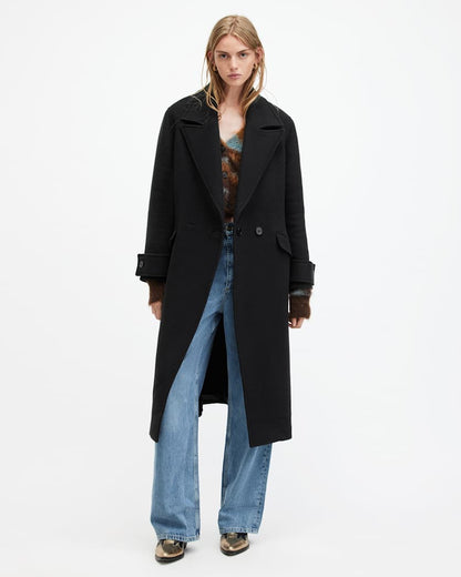 AllSaints Mabel Double Breasted Long Line Coat Women's Black Women's